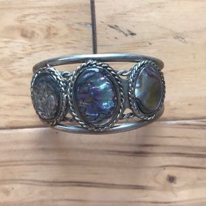 Vintage Sterling Silver and Abalone Cuff